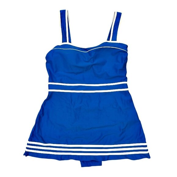 Shore Shapes Swimwear Skirted One Piece Bathing Suit Size 16 Blue White Swimsuit - Picture 1 of 8